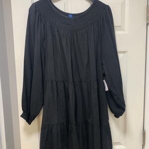 Old Navy Embroidered Long-Sleeve Smocked Tiered Mini Swing Dress - XXL Black